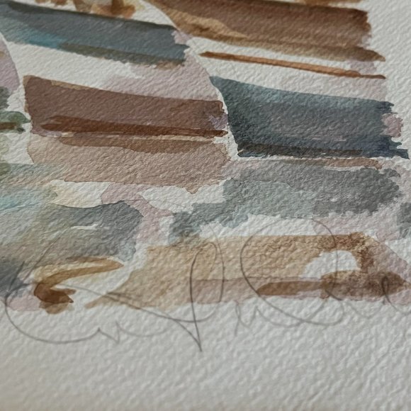 Charming Watercolor Painting of St. Tropez Harbor 1980s. - Picture 2 of 5